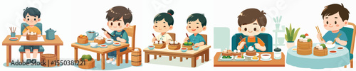 vector character boy eating dimsum