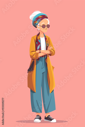 Stylish Elderly Woman in Casual Outfit Standing Confidently
