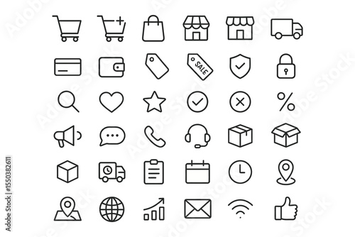 E-commerce Icon Set Shopping Cart, Delivery Truck, and More Essential Line Icons for Websites and Applications