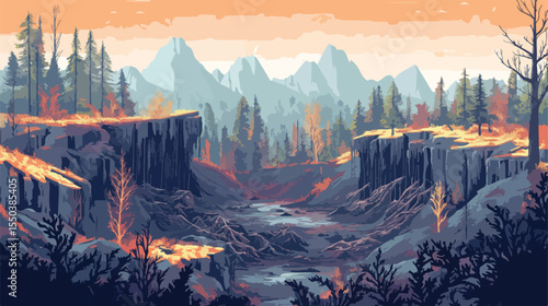 Ecological Forest Fire Damage Flat Vector Illustration