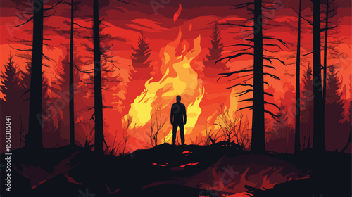 Forest Fires Tragedy Flat Vector Illustration