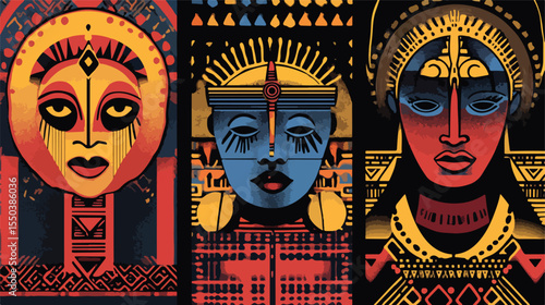 African Culture Patterns Flat Vector Illustration