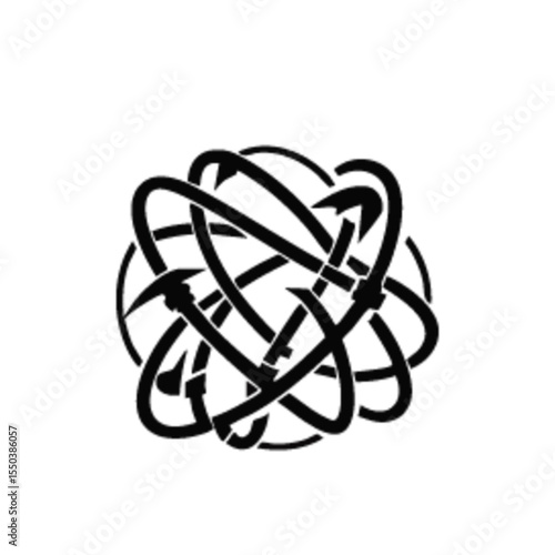 Black barbed wire fence in various shapes