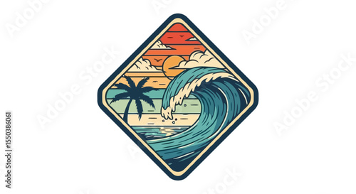 Vintage Ocean Wave Sunset Beach Patch Design