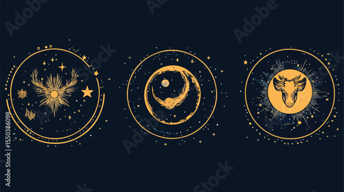 Astrology Zodiac Icons Vector Illustration