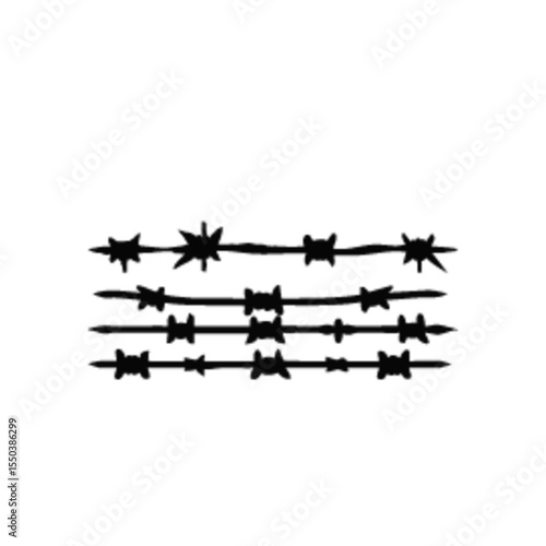 Black barbed wire fence in various shapes