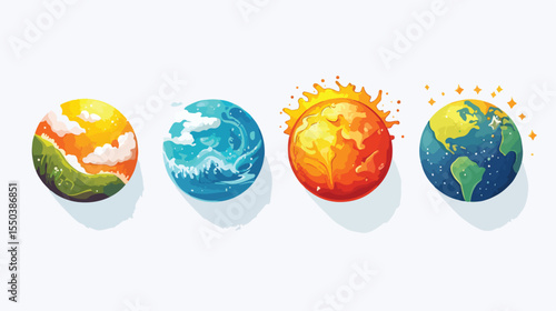 Global Warming Icons Flat Vector Illustration