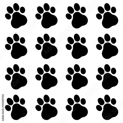 Black pet dog or cat paw print vector seamless pattern. Suitable for various projects such as textile, packaging, decoration, graphic design and background.