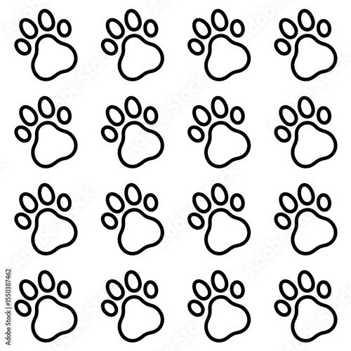 Black pet dog or cat paw print vector seamless pattern. Suitable for various projects such as textile, packaging, decoration, graphic design and background.