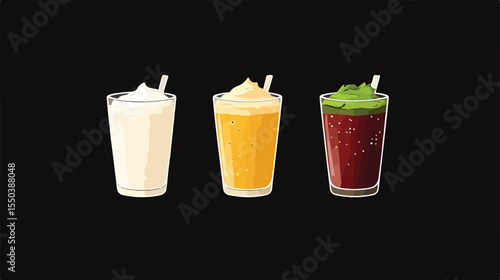 Set of Four Organic Smoothies Icons in Flat Vector Illustration