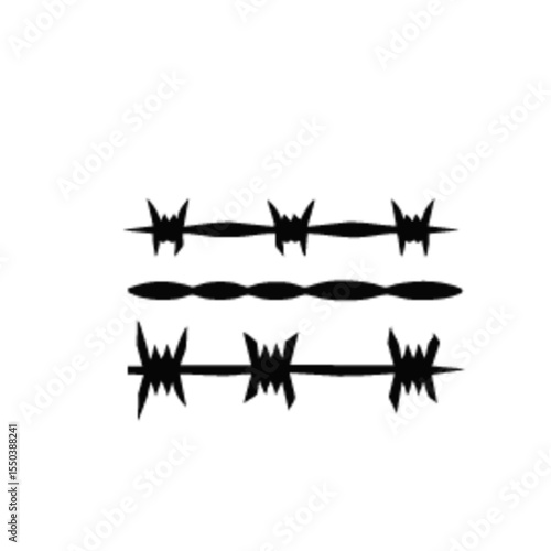 Black barbed wire fence in various shapes