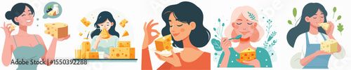 vector character woman eating cheese