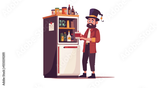 Magical Fridge Wizard Character Vector Illustration
