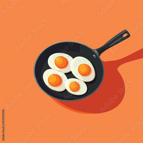 Delicious Fried Eggs in Pan Flat Style with Long Shadow Isolated