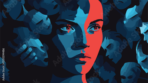 Frustrated Woman with Depression Flat Vector Illustration