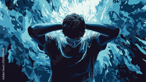 Frustrated Depressed Person in Flat Vector Illustration