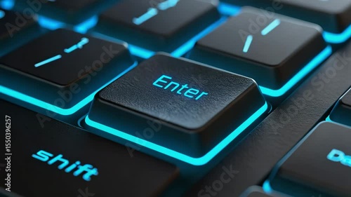 Close Up of Finger Pressing Enter Key on Modern Keyboard Showcasing Advanced Technology and Automation Shaping Future of Interaction with Devices