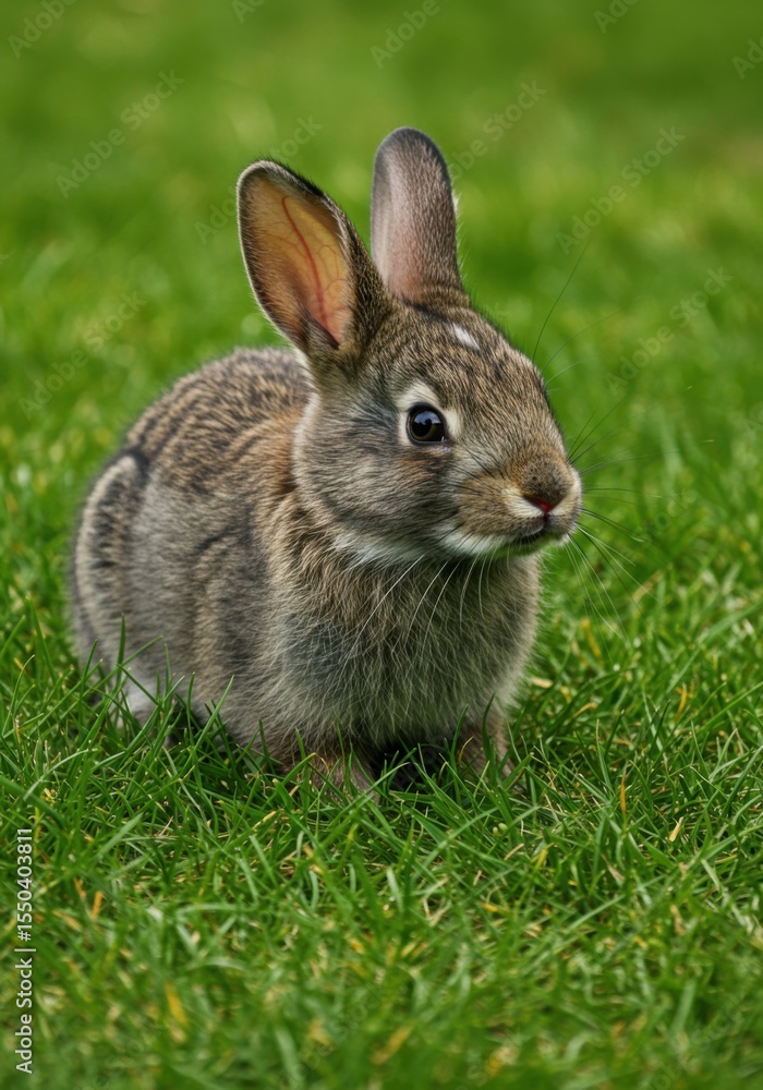 Young Brown Rabbit Sitting in Green Grass Young Brown Rabbit Sitting in Green Grass
