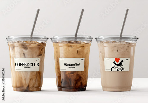 Iced Coffee Plastic Cup Mockup Set with Labels