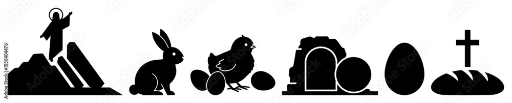 minimal vector set of easter resurrection symbols in silhouette style minimal vector set of easter resurrection symbols in silhouette style