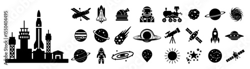 vector set of space exploration icons and astronomy symbols