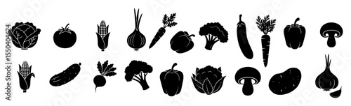 vegetable icons collection in minimal vector silhouettes