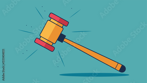 Action Shot A dynamic illustration of a gavel midswing just before making contact with the sound block with motion lines indicating the force of the strike.