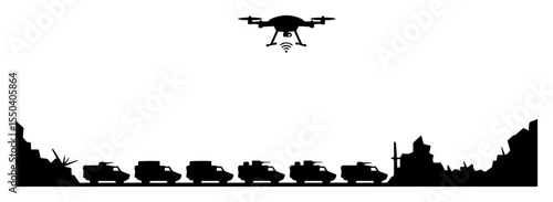 drone monitoring convoy of military vehicles