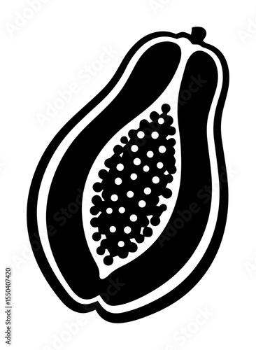 halved papaya fruit with seeds in vector form