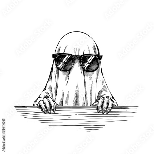 Cool Ghost Peeking over a Edge with Sunglasses Vector Illustration