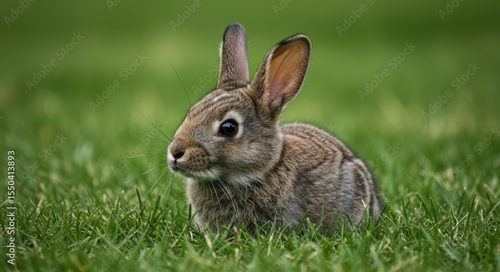 Brown Rabbit Sitting in Lush Green Grass Brown Rabbit Sitting in Lush Green Grass