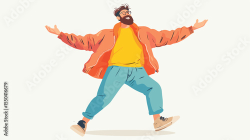 Vibrant Happy Man Dancing Choreography Flat Vector Illustration