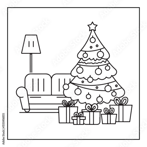 Bold & easy Cozy Christmas coloring book, black & white designs, line art vector illustration, coloring page, coloring book, holiday coloring book,  christmas, christmas vector, christmas line art