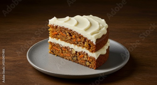 Wallpaper Mural Two Layered Carrot Cake Slice with Creamy Frosting on Gray Plate Torontodigital.ca