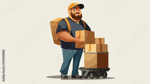 Professional Delivery Man Carrying Packages in Transport Tool