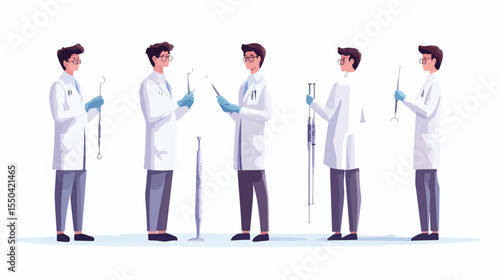 Professional Dentist Holding Dental Instruments on White Background