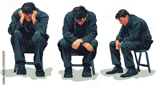 Sad Crying Man Flat Vector Illustration
