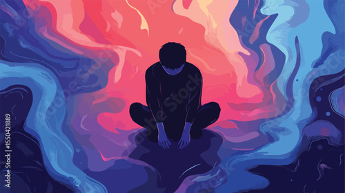 Flat Vector Illustration of Depressed Person with Mental Disease