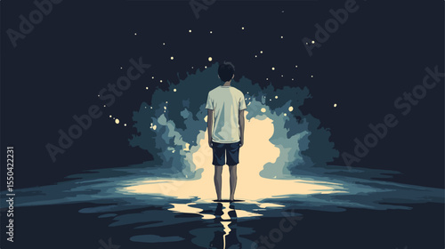 Flat Vector Illustration of a Desperate Man with Depression
