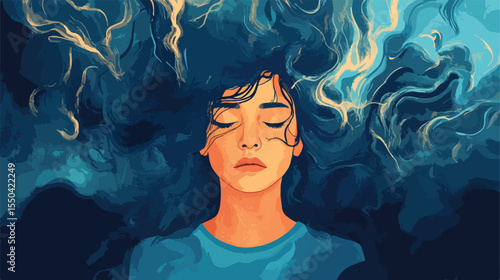 Desperate Woman with Depression Flat Vector Illustration
