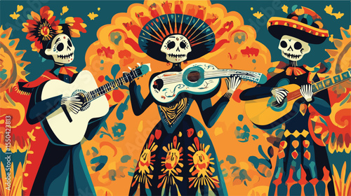 Dia de los Muertos Card with Mariachi Playing Trumpet