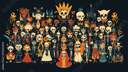 Day of the Dead Card with Mariachis and Catrinas