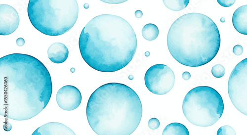 Seamless Watercolor Bubbles Pattern Light Blue Circles on White Background