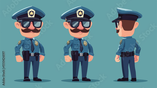 Flat Vector Illustration of Disguised Policeman Character