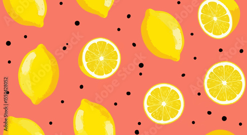Vibrant Lemon Pattern Zesty Citrus Fruit Illustration