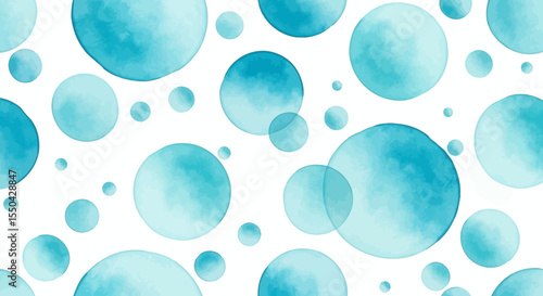 Abstract Watercolor Bubbles Seamless Pattern Teal Circles Background