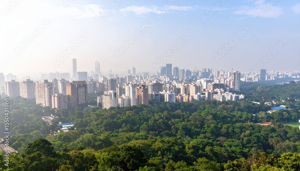 Obraz premium Panoramic view of Pune, sprawling metropolis in Maharashtra, India, showcasing blend of urban architecture and lush greenery, evoking sense of tranquility amidst bustling city life