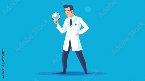 Doctor with Magnifying Glass Character Vector Illustration