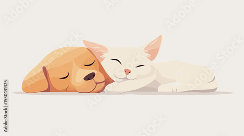Peaceful Bond Between Dog and Cat Sleeping Happily Together