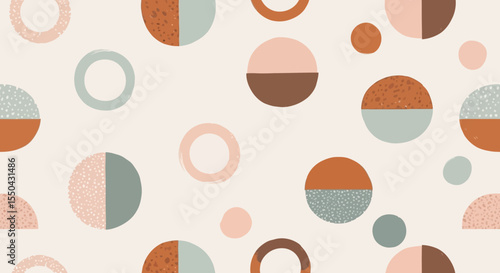 Abstract Geometric Seamless Pattern Circles, Terracotta, and Dusty Blue